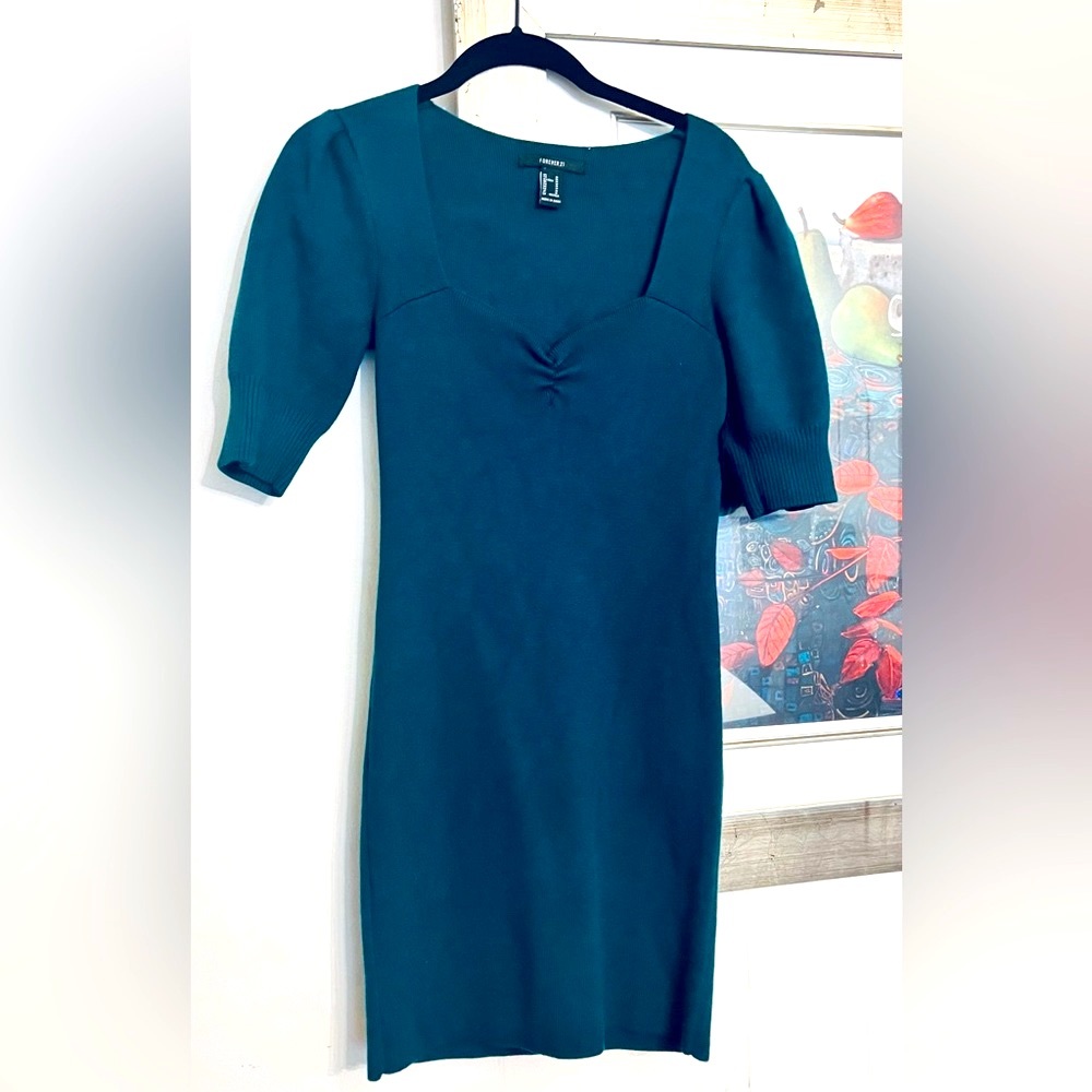 BUNDLE one green and one black sweetheart neckline sweater mini dress in medium